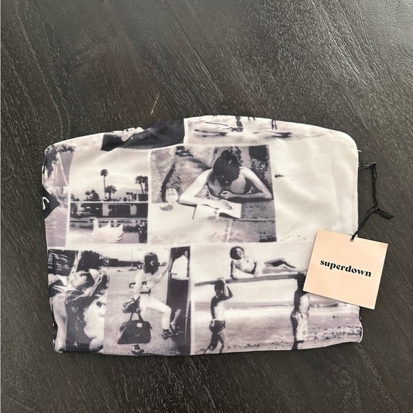 Superdown Newspaper Print Strapless Crop Top Sz XS - Picture 2 of 5